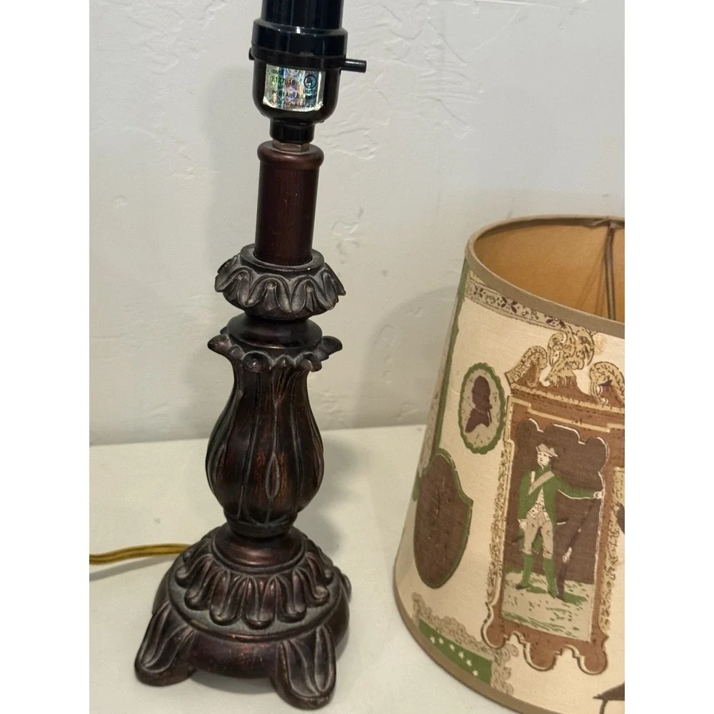 Vintage Unique Table Accent Lamp Wood / Metal / Resin With Shade ~14